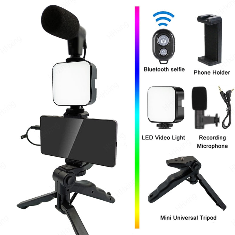 Professional video Microphone kit with Tripod Stand and LED Light