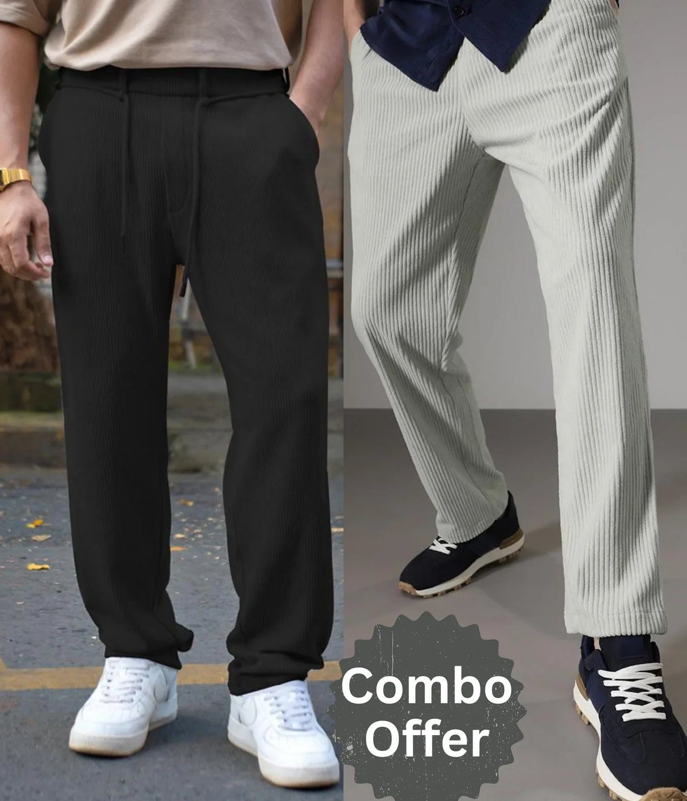 Combo of 2 Cuadray Fabric Stylish Pants | Perfect Blend of Comfort & Style - Black & Grey (Buy 1 Get 1 Free🔥🔥) Regular